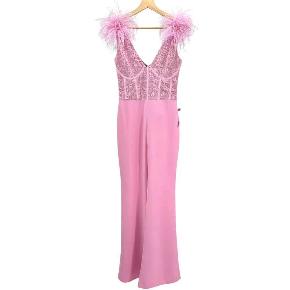 NWT Nadine Merabi Pink Annabelle Sleeveless Lace Jumpsuit - Size 6 - Picture 5 of 14